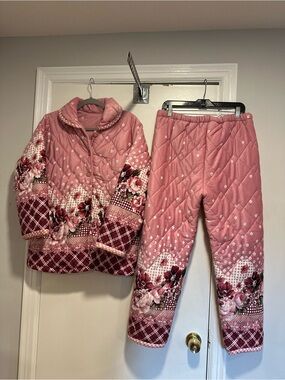 Handmade pink floral Patchwork quilted Padded Cottagecore leisure pajama set